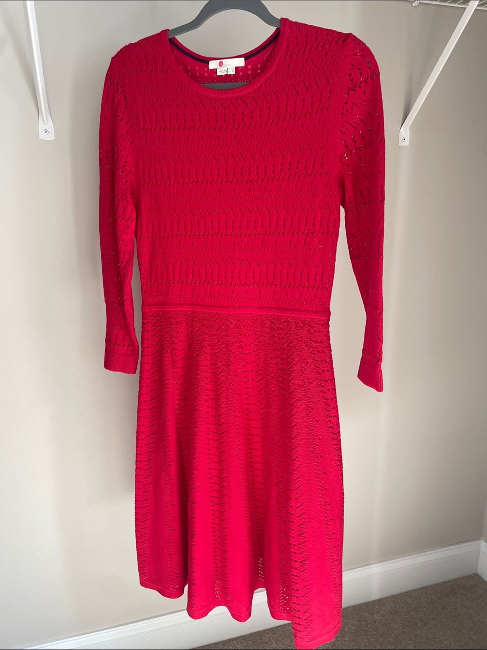 Boden Bright Red Long-Sleeve Fit & Flare Knit Dress